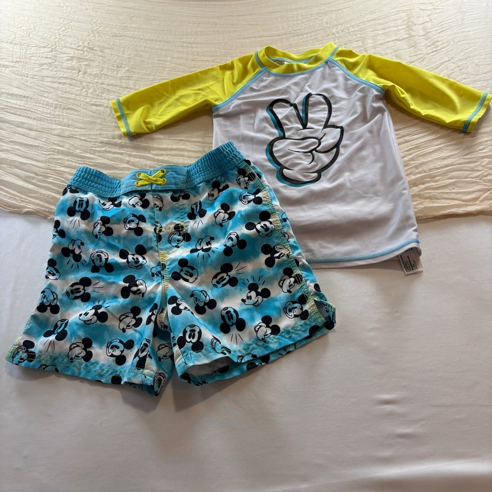 Disney Parks Mickey Mouse Boys Blue Yellow UV Resistent Swim Set Size 5/6